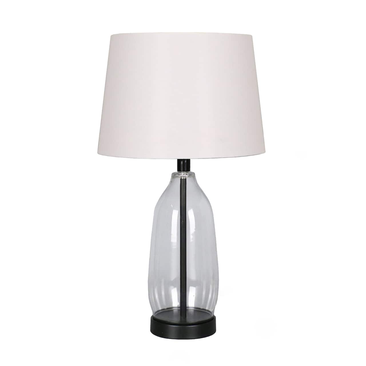 23" Clear & Black Slim Glass & Metal Table Lamp with Natural Fabric Shade by Ashland®